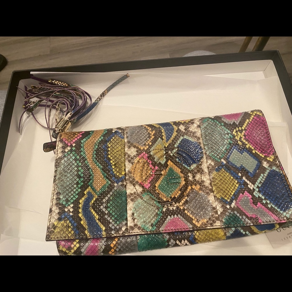 Gucci soho python multi color clutch